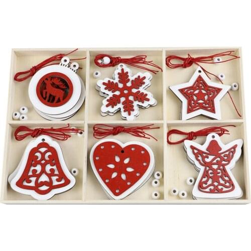 Christmas Tree Pendants Heart Star Bell Snowflake Snowman Xmas New Year Ornaments Pendant Natural Wood Hanging Craft