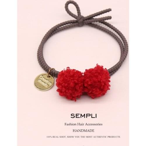 Sempli Hairball Plush Ball Elastic Hair Bands For Women Girls Hair Bands Double Color Kid Children Rubber Band Hair Accessories