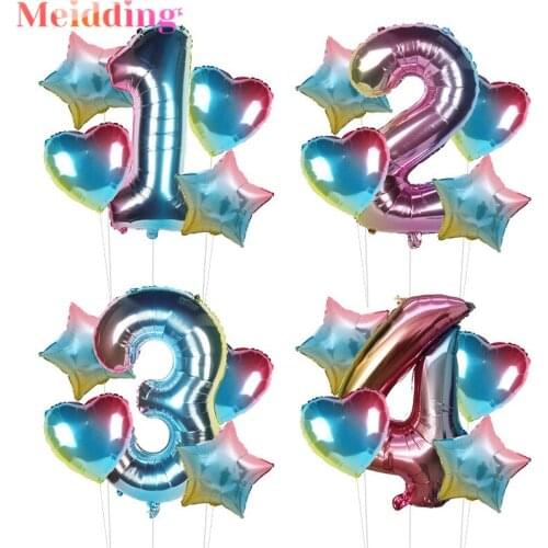 5pcs Rainbow Baloon Number Foil Balloons Set 1 2 3 4 5 6 7 8 9 Years Kids Birthday Party Decorations Girl Globos Baby Shower