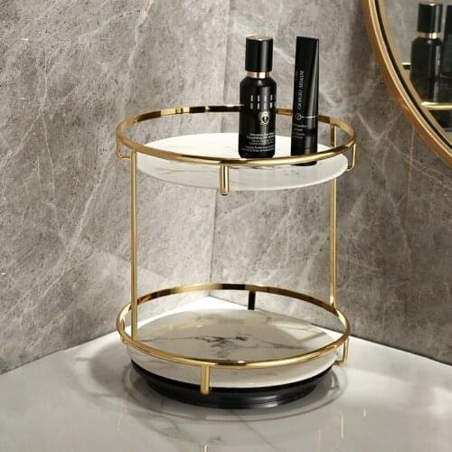 Nordic style wash dressing table desktop perfume cosmetics double-layer rotating storage rack box tray toilet net red ornaments