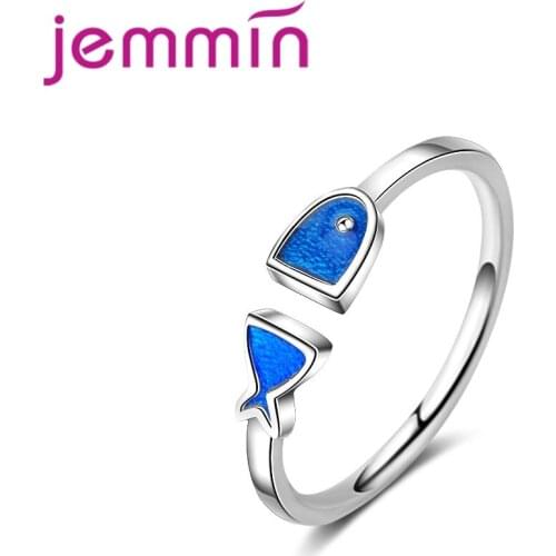 Unique Design Fish Shape Openning Rings 925 Sterling Silver Adjustable Size For Women Girl Appointment Anniversary