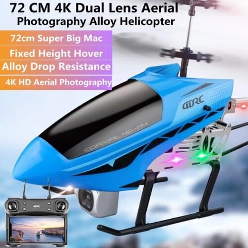 72CM Big Size Alloy RC Helicopter 4K Dual Camera Switch Altitude Hold Hover WiFi FPV Gravity Sensor150M Flight LED Light RC Toys