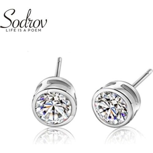 Sodrov Stud Earrings 925 Sterling Silver Romantic Cute Round Zircon Fine Jewelry For Women