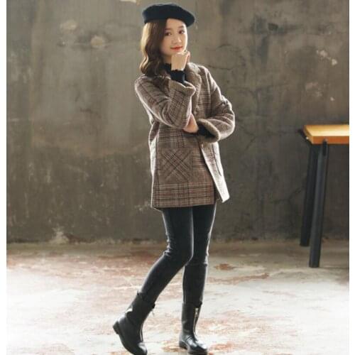 Girls Winter Jackets Baby Girls V Collar Plaid Thicken Warm Lining Coats Children Top Outfits Kids Coat For Teen Girl 6 8 10 12T