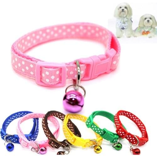 1Pcs Protable Fashion Cute Pet Collar Dog Puppy Cat Kitten Buckle Cute Dot Print Bell Adjustable Pet Collar