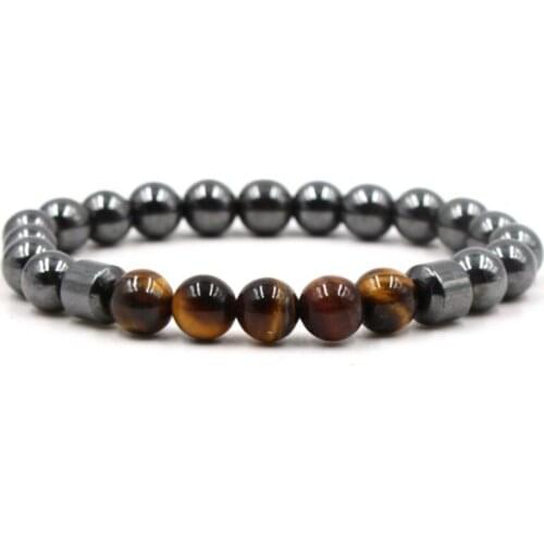 8mm yh3 adjusted Charm nature yellow Tigereye hematite bead Bracelet women Healing Prayer Reiki Chakra Buddha Yoga