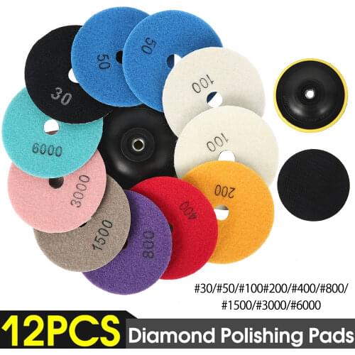 12pcs/Set 4'/100mm Abrasive Tools Wet Dry Diamond Polishing Pads Sanding Disc Grinder For Granite Stone Concrete Marble Polisher