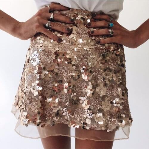 AliExpress Amazon hot autumn and winter womens European and American mesh stitching sequined skirt half-length skirt