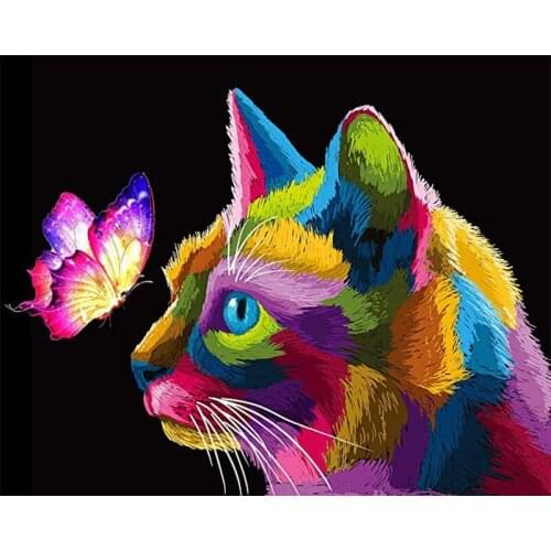 5D DIY Diamond Embroidery Full Drill Cross Stitch Kits Animal Color Cat Mosaic Diamond Painting Home Decoration