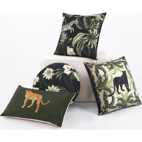 American Pastoral Cushion Cover Light Luxury Living Room Sofa Tropical Leaves Leopard Decorative Retro Home Office Pillowcase