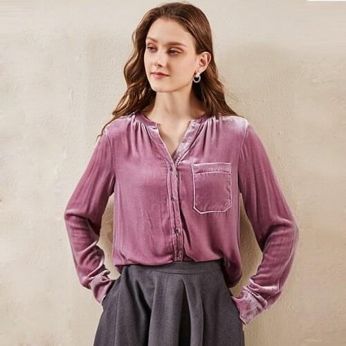 Silk Velvet Blouse Women Simple Design Vintage Solid Colour Streamer Funnel Collar Long Sleeves Loose Casual Top New Fashion