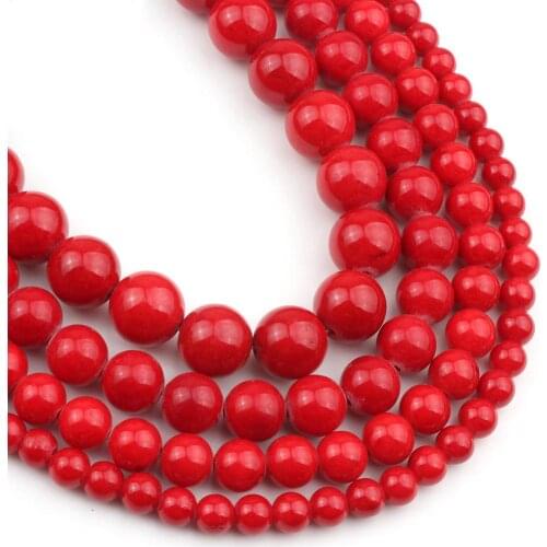 Natural Stone Red Coral Jades Bead Round Loose Spacer Beads For Jewelry Making Diy Charms Bracelet Accessories 4-12mm 15"Inches
