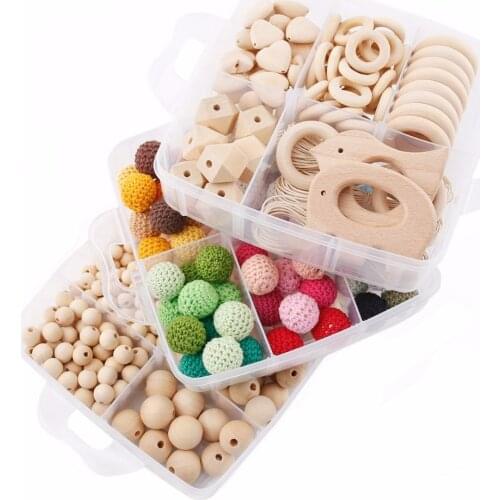 1Set DIY Crafts Gift Crochet Beads Wooden Beads Birth Gift Handmade Making Necklace Bracelet Wood Pendant Baby Product Blank Toy