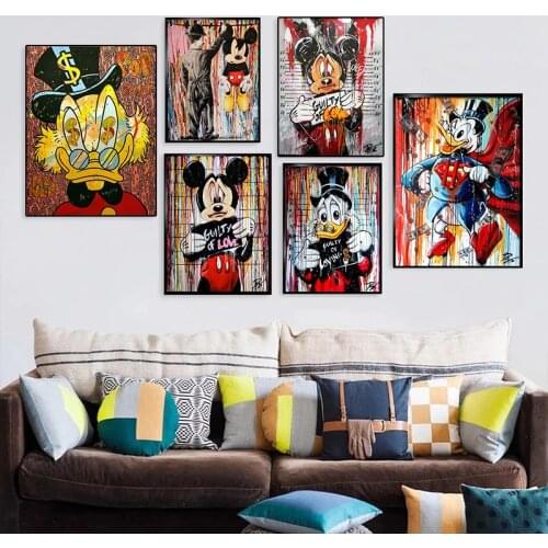 Disney Graffiti Art Mickey Mouse and Donald Duck Poster Print Wall Art Picture Street Art Canvas Paintings for Home Decoration
