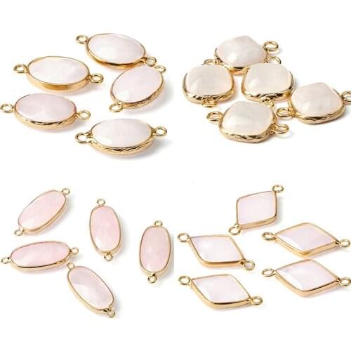 DIY Jewelry Pink Crystal Oval Square Shape Pendant Natural Smooth Stone For Earring Necklace Handmade Bracelets Making Accessory