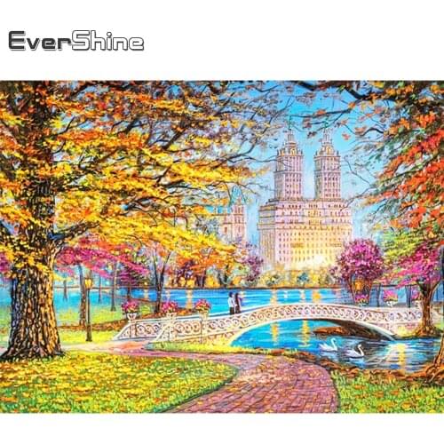 Evershine 5D DIY Diamond Embroidery Street Cross Stitch Kit Diamond Painting Landscape Autumn Home Decor Gift