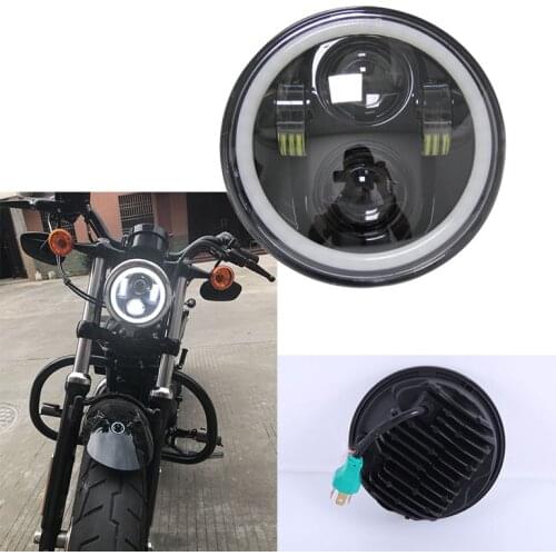 5.75'' 40W Motorcycle H4 Hi/Lo Beam 5 3/4 Inch LED Headlight With Angel Eyes Halo Ring DRL For Harley Sportster Iron 883 1200