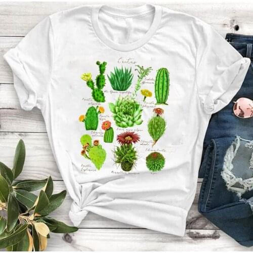 Summer Women cactus Tshirt Women Tee Top Graphic Clothing Fashion Flowers Print T Shirt Female Kawaii Camisas Mujer Tees T-shirt