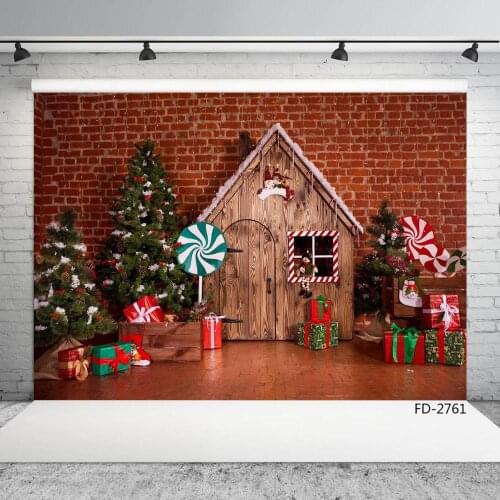 Brick Wall Wooden Cabin Gifts Christmas Photography Backdrop Custom Photocall Background for Children Baby Family Photobooth