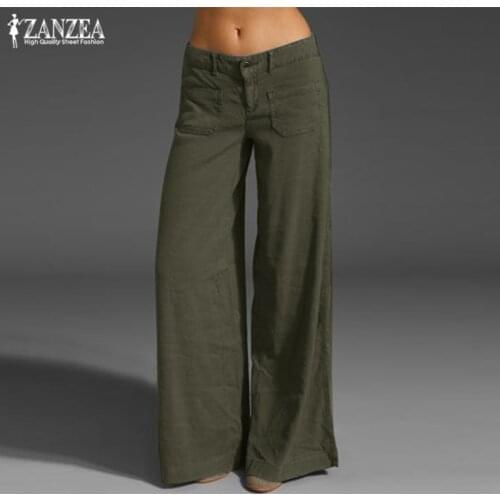 Button Front Summer Trousers 2021 ZANZEA Fashion Womens Wide Leg Pants Kaftan Solid Turnip Causal Turnip Pantalon Plus Size