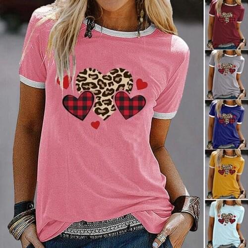 Hot Kf-Womens Fashion Casual Color Matching Love Letter Printing Short-Sleeved T-Shirt Top