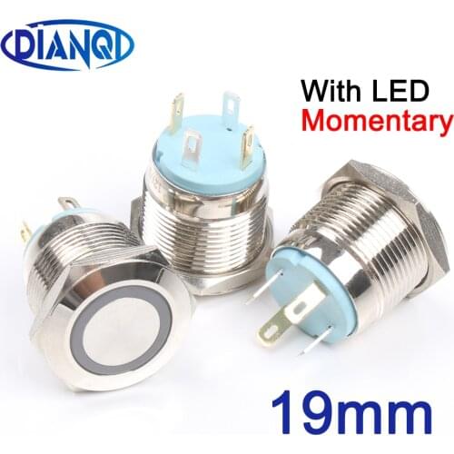 19mm Metal Waterproof stainless steel Push Button Switch Momentary/self-reset Not Fixed 1NO with ring-illumination 19HX.F.K4