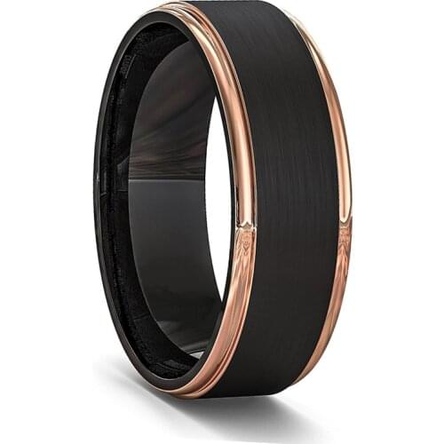 8mm Black Brushed Rose gold Edge Tungsten Steel Ring Mens Wedding Band Jewelry Gift Size 6-13