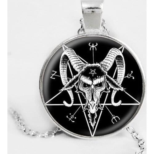 2020 Fashion silver color Baphomet Inverted Pentagram necklace black white goat head vintage pendant art photo jewelry