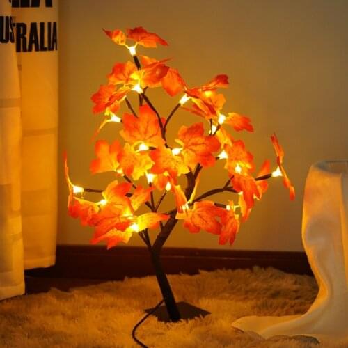 24 LED Simulation Maple Leaf Tree Lamp Pendulum Table Lamp USB Battery Powered Christmas Day Bedroom Living Room Decorative Lamp
