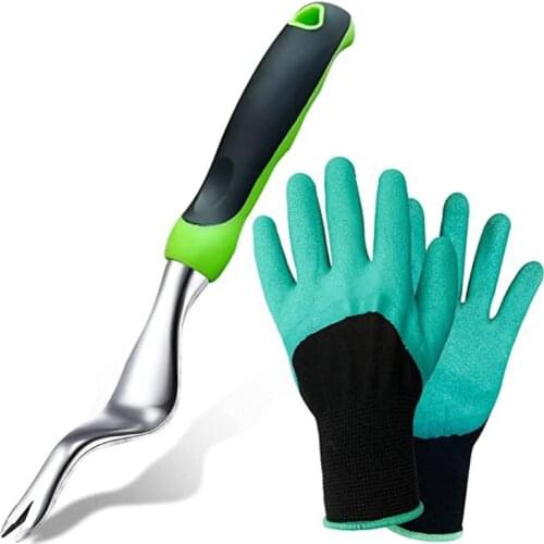 Weeder and Gardening Gloves Dandelion Removal Tool Stainless Steel Manual Hand Weeding Tool with Ergonomic Handle