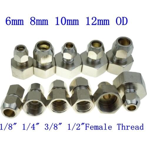 Pneumatic Air Nickel Plated Brass Compression Fitting Straight Female Connector 6mm 8mm 10mm 12mm OD * 1/8" 1/4" 3/8" 1/2" BSP