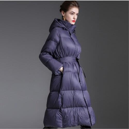 Women winter long Down Jacket Thick Casual Coat Taro purple Hooded white duck down Jackets Loose long warm Clothes black female