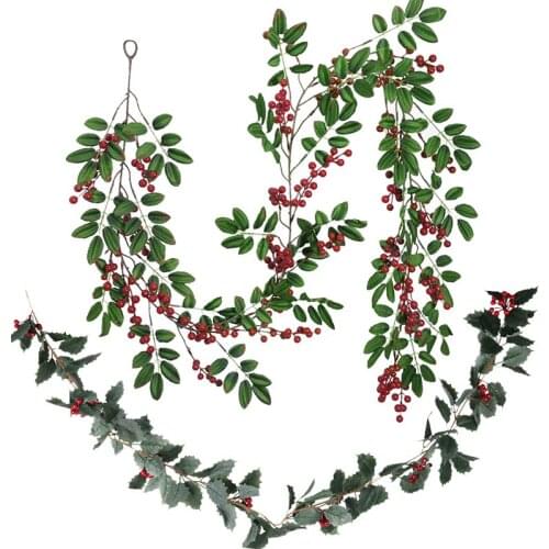 Christmas red berry garland Christmas Decorations for Home Artificial plant vine for Christmas Wreath Decor Xmas Crafts Navidad