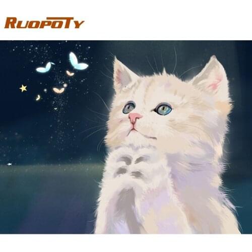 RUOPOTY Frame Animals Cats Diy Painting By Numbers Giraffe Modern Wall Art Picture By Numbers Acrylic Paint On Canvas Diy Arts