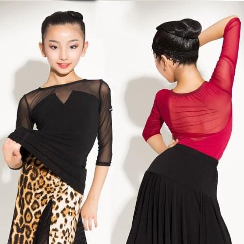 Mesh Latin Dance Top For Girls See Through Latina Costume Salsa Training Shirt Ballroom Sumba Rumba Practice Clothing Kid JL1038