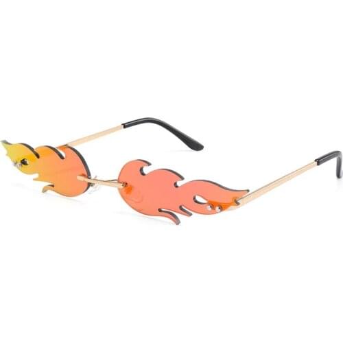 Vintage Fire Flame Sunglasses Women Men Rimless Sunglasses Luxury Brand Rectangle Fashion Sun Glasses Clear Streetwear Shades