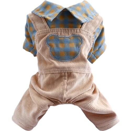 Spring Jumpsuit for Dogs Plaid Cartoon Cute Teddy Puppy Dog Clothes XS S M L XL