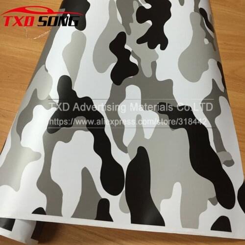 Premium quality Snow Camo Vinyl Sticker for auto car decoration White and black camouflage wrap vinyl film By free shipping