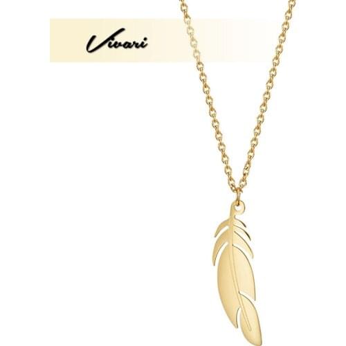 Vivari Fashion Womens Jewelry Goden Color Leaves Pendants Chain Necklace Long For Women Accessory Stainless Steel Necklace