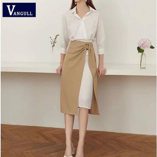 Vangull Office Lady Skirt Casual Elegant High Waist Solid Color Stitching A-line Skirt 2021 Summer New Female Irregular Skirt