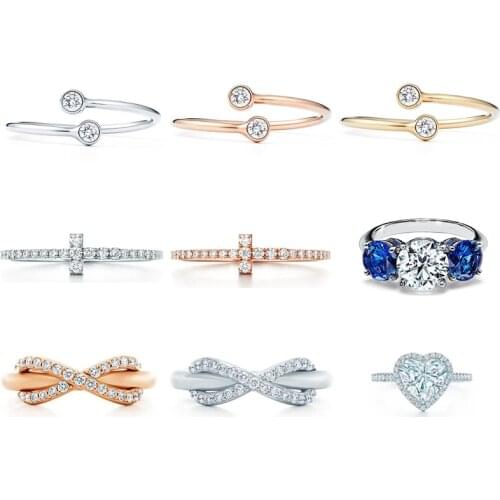 High quality 1:1 original 925 sterling silver simple heart-shaped gemstone fashion ring with logo DIY ladies jewelry