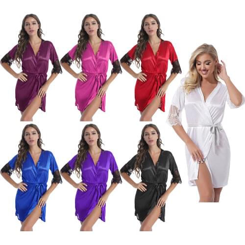 Women Plus Size Sexy Lingerie Suit See-Through Night-Robe Half Sleeves Lace Cardigan Sash Tie G-String Set Underwear Nightwear
