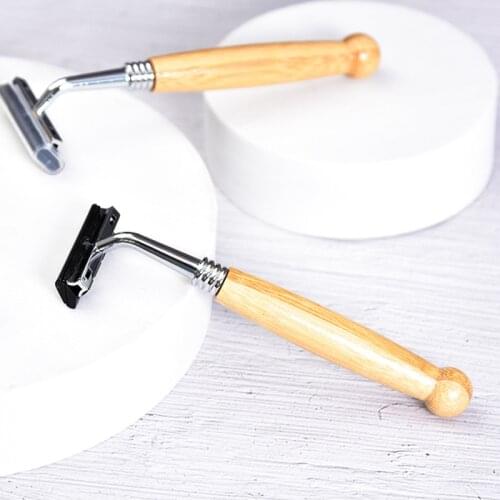 1pcs Bamboo Razor Non-disposable Stainless Steel Razor Replaceable Razor Head Retro Beard Knife Men Shaving