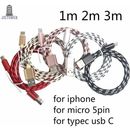 100pcs/lot 1m 2m 3m Charging Data USB Micro Usb 8Pin Type C Cable For Android Samsung Huawei IOS iPhone 5 6 7 8 Plus wholesale
