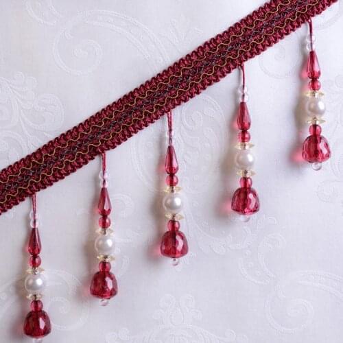 12 Yard/lot Curtain Lace Accessories Tassel Trim Diy Apple Pearl Beads Crystal Bead Drapery Sewing Textile Decoration Cortinas