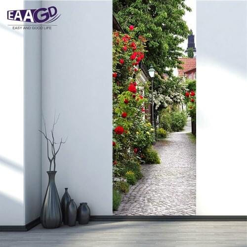 2Pcs/Set Color Rose Door Art Decor Home Creative DIY 3D Door Stickers Pattern for Wall Room Home Door Decor Decoration