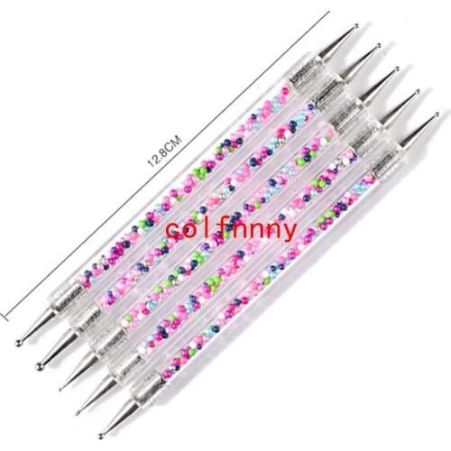 50sets/lot NEW 5pcs/set UV Gel Painting Drawing Nail Dot Point Dotting Pen Acrylic Caviar 2 Way Brush Manicure Tools new