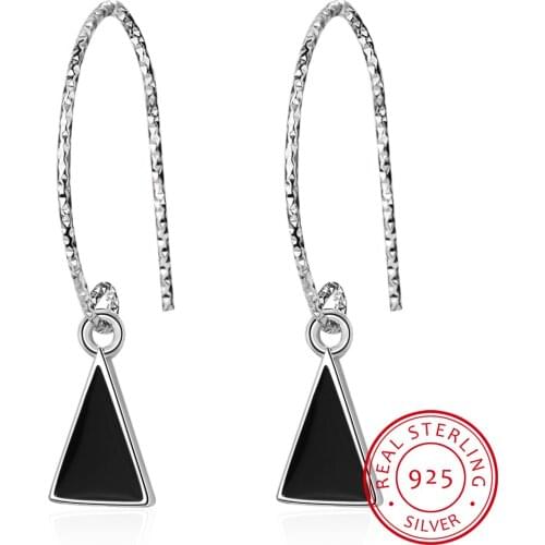 925 Sterling Silver Black Enamel Triangle Earrings For Women Korean Geometry drop earring Boucle D'oreille Oorbellen/jkrljq