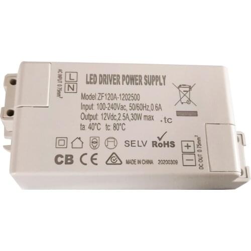 TONGLIDA ZF120A-1202500 12VDC 30W AC/DC Adapter LED Driver Ballast for Ceiling Lights Buried Fluorescent Lamps, 2-Pack