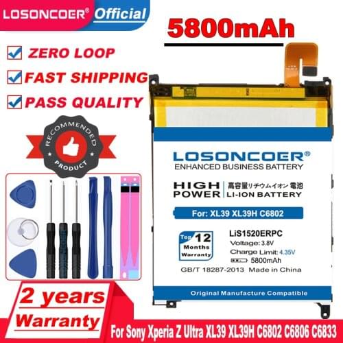 LOSONCOER 5800mAh LIS1520ERPC Battery For Sony Xperia Z Ultra XL39 XL39H C6802 C6806 C6833 Batteries C6616 ZU L4+Tracking Number